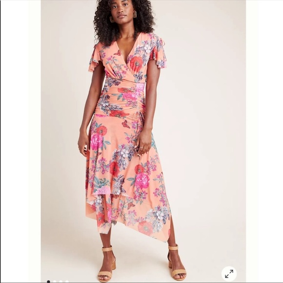 Anthropologie Dresses & Skirts - Anthropologie Maeve Simone orange coral Floral Midi Dress